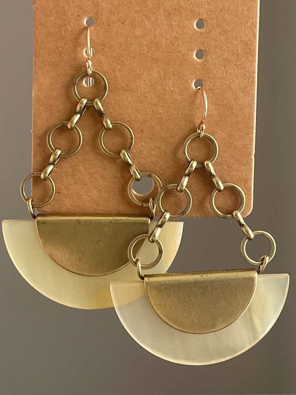 Silpada  Brass Drop Earrings " Eclipse " Brass, horn, gold filled wire